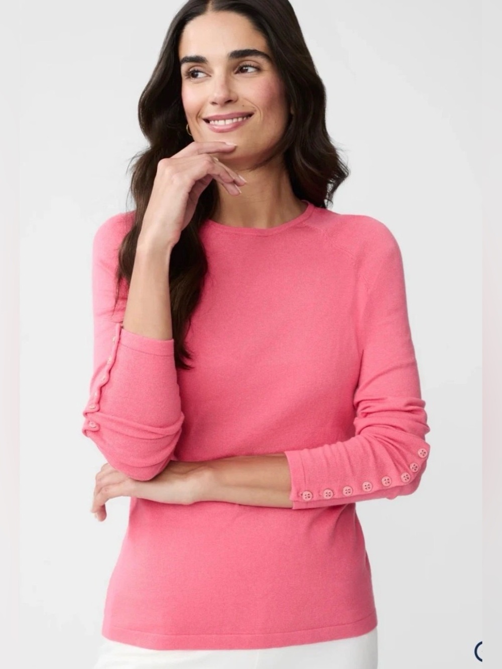J. McLaughlin Jamey Crew Neck Enamel Button on cuffs Pink Women’s Size Medium
